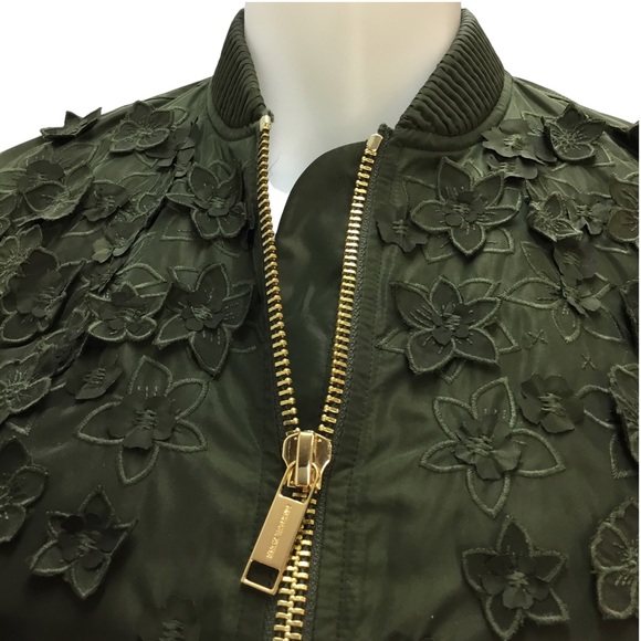 Michael Michael Kors Women's Olive Green Embroidered Flower Bomber Jacket XXS - Picture 5 of 12